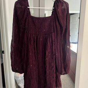 Altar'd State Wine Long Sleeve Dress